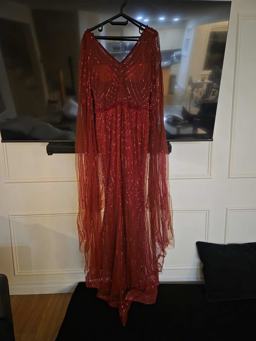 Red Sequin Evening Gown - Elegant V-Neck Formal Dress